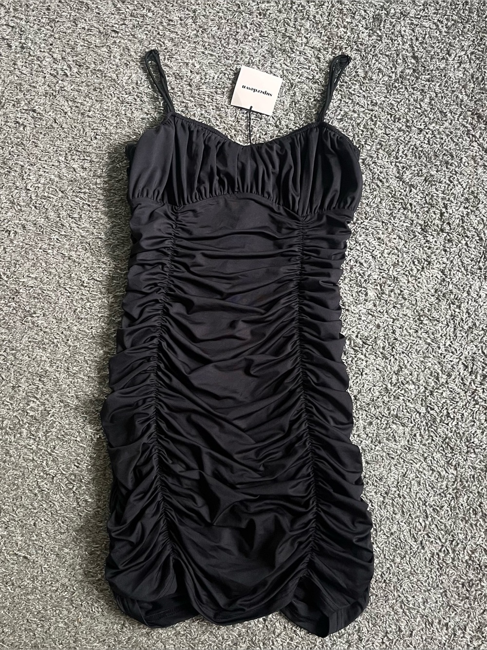 Superdown Black Ruched Mini Dress Baddie Night Out Glam Cool Girl Medium NWT